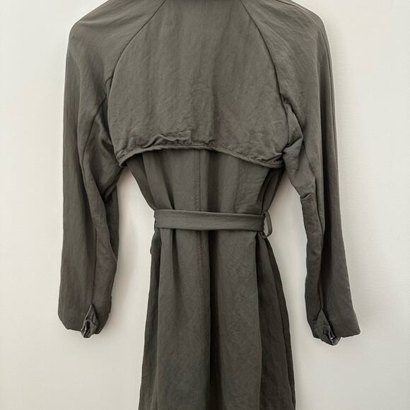 Voice of Voices Olive Green Trench Coat Tie Belt Long Sleeve Size 55 / Small - Picture 2 of 6